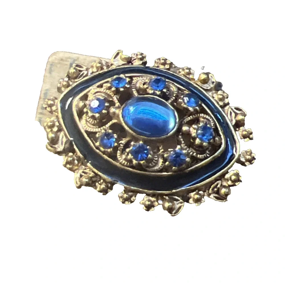 Vintage Florenza Brooch Bllue Stones Gold Metal Approx 1